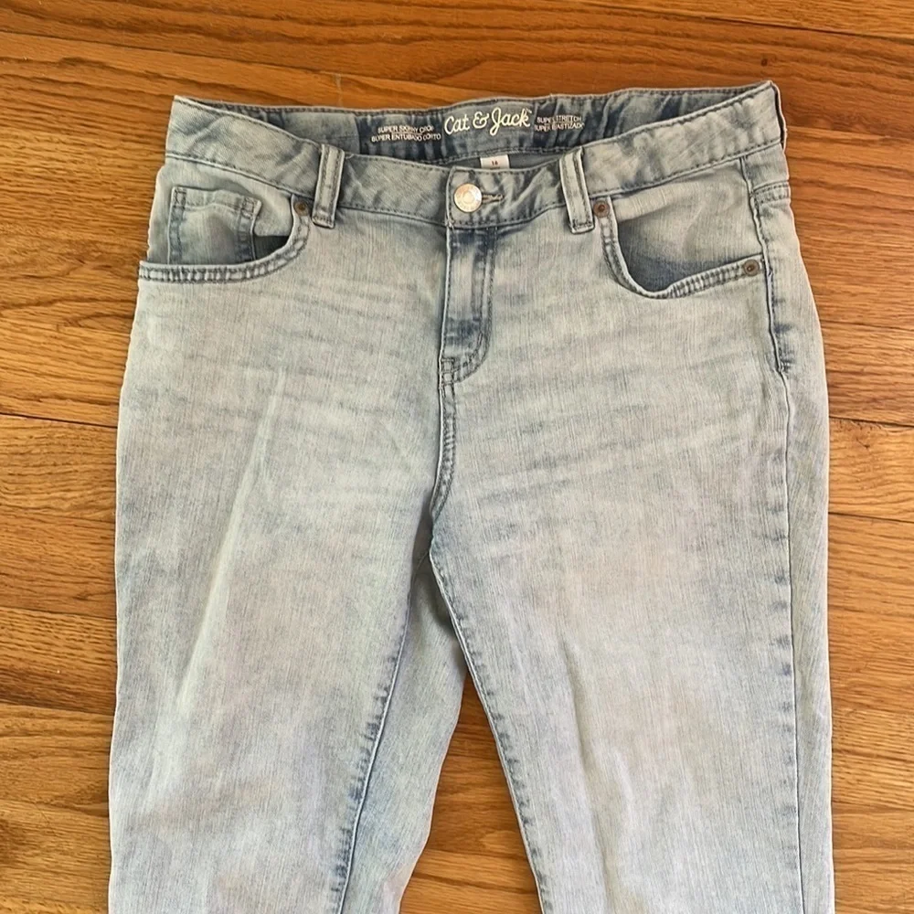 Cat & Jack Stretch Crop Denim BlueJeans Youth Girls 14 Adjustable Waist Raw Hem